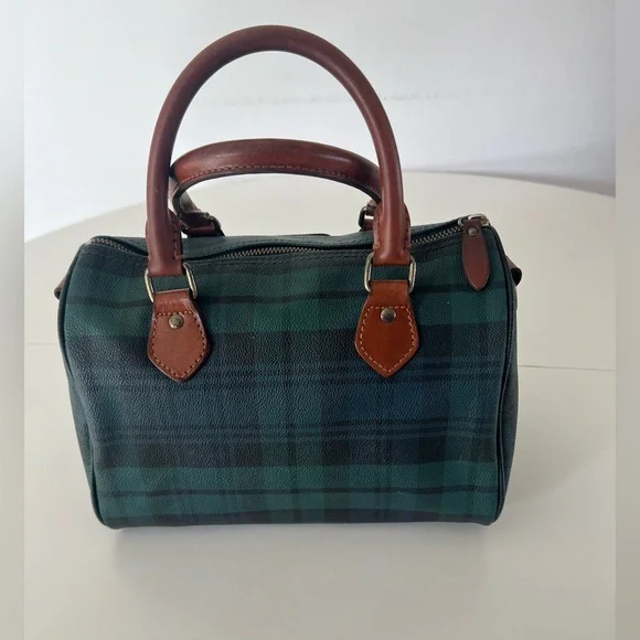 Polo Ralph Lauren Vintage Blackwatch Plaid Leather Boston Satchel Hand Bag - Picture 6 of 16
